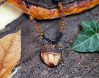 Avocado pit - forest mushroom - pendant - gemstone beads - macrame necklace - sustainable - natural jewelry - unique - upcycled