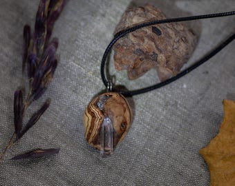 Forest Jewel & Rock Crystal - Tree Pearl - Pyrography - Natural Jewelry - Unique Piece - Wooden Necklace - Gemstone Necklace - Witch's Egg - Forest Love