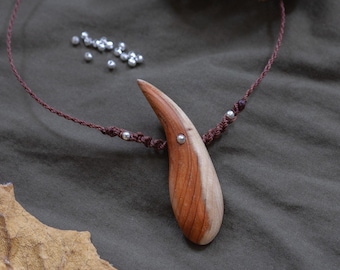 Yew wood macrame necklace - handmade natural jewelry - unique piece - protective amulet - mystical yew - forest jewelry - wooden necklace