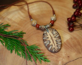 Cone Amulet - Giant Sequoia - Sequoia Amuletum - Red Jasper & Fossil Rock - Handmade Unique Piece - Natural Jewelry - Forest Magic