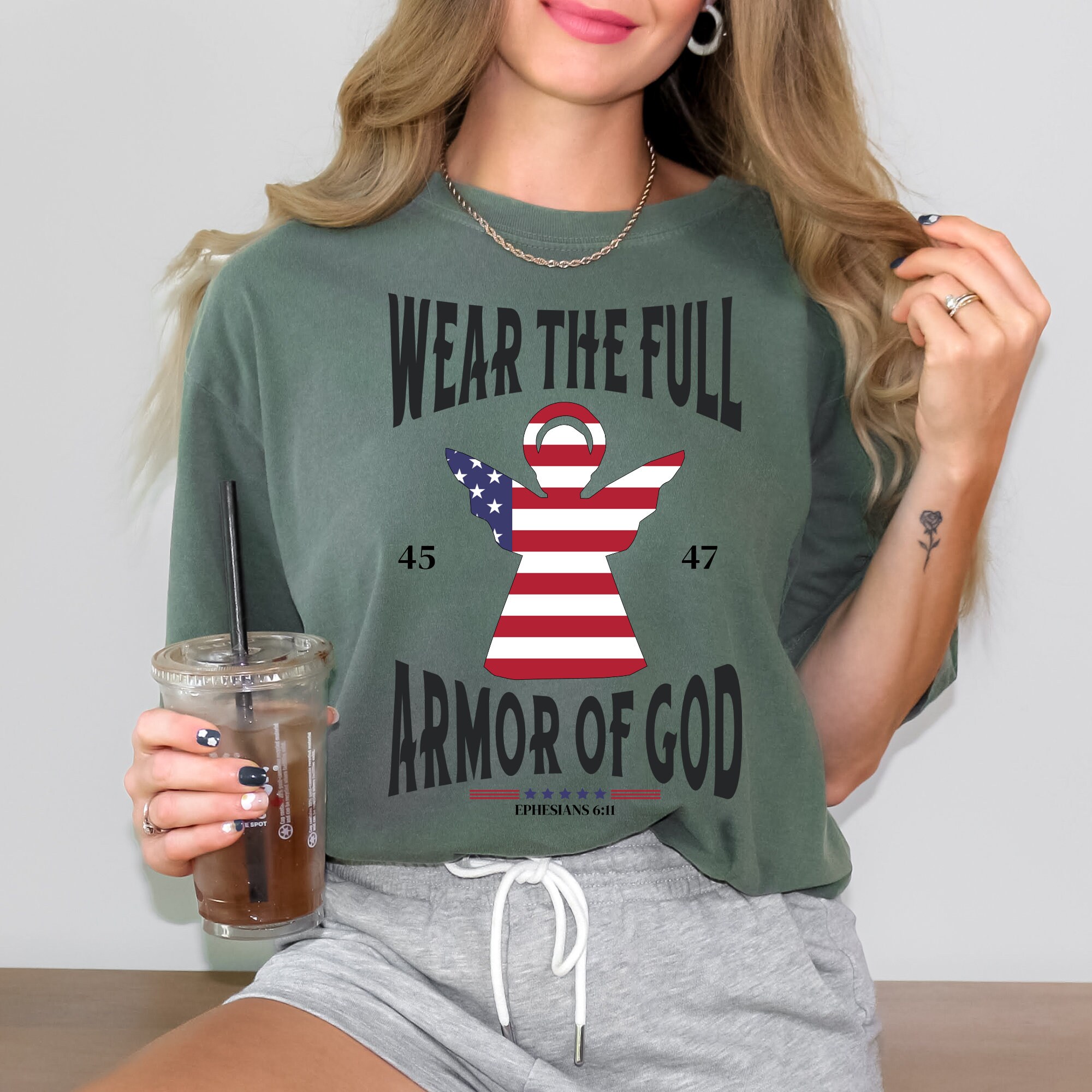 Angel Flag Over Trump Rally 2024 Armor of God Shirt Trump Fight Shirt ...