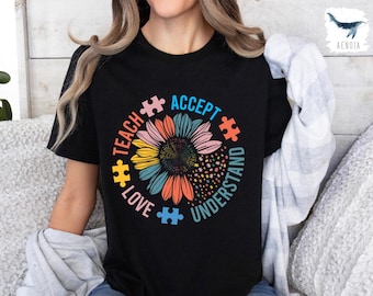 Autism Awareness Sunflower Shirt, Teach Accept Love
