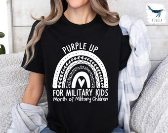 Purple Up For The Military Child T-Shirt, Month of Military Child Shirt, Army Soldier Kids Gift, Boots US Flag Shirt, Purple USA Flag Shirt