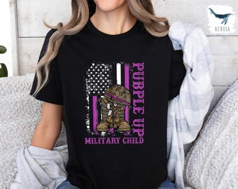 Purple Up Military Child Shirt, Boots US Flag Tee
