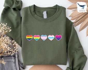 Rainbow Hearts Pride Sweatshirt, LGBTQ Ally Apparel