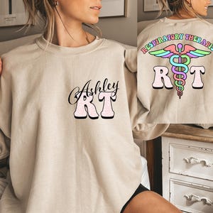 Sweatshirt gepersonaliseerde ademhalingstherapie, RT-shirt, sweatshirt ademhalingstherapeut, cadeau ademhalingstherapeut, RT-graduatiecadeau, RT