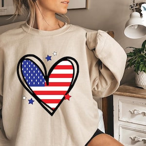 Moletom com coração e bandeira dos EUA, moletom patriótico, moletom do 4 de julho, moletom dos EUA, moletom com bandeira americana, moletom com bandeira dos EUA
