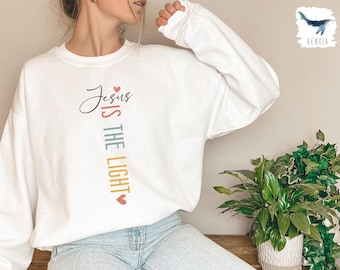 Sudadera con estampado floral de Jesús es la luz, sudadera cristiana con frases motivacionales, versículos bíblicos, sudadera con estampado floral religioso, sudadera motivacional.