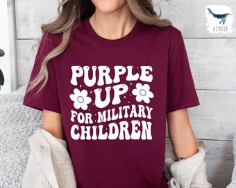 Purple Up For The Military Child T-Shirt, Month of Military Child Shirt, Army Soldier Kids Gift, Boots US Flag Shirt, Purple USA Flag Shirt