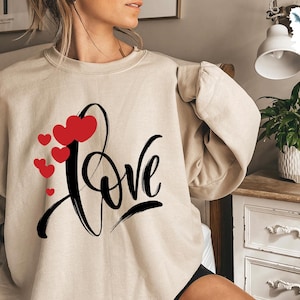Love Sweatshirt, Heart Hoodie, Valentines Day Sweatshirt, Women&#39;s Sweatshirt, Couple Sweatshirt, Gift For Her, Love Hoodie