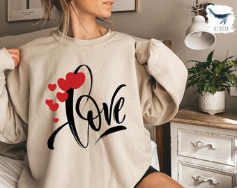 Love Heart Graphic Sweatshirt, Valentines Day Gift