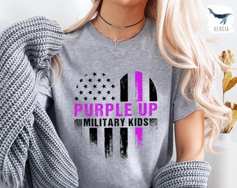 Purple Up For The Military Child T-Shirt, Month of Military Child Shirt, Army Soldier Kids Gift, Boots US Flag Shirt, Purple USA Flag Shirt