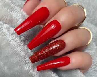 Red Coffin Nails Etsy Red Coffin Nails Etsy