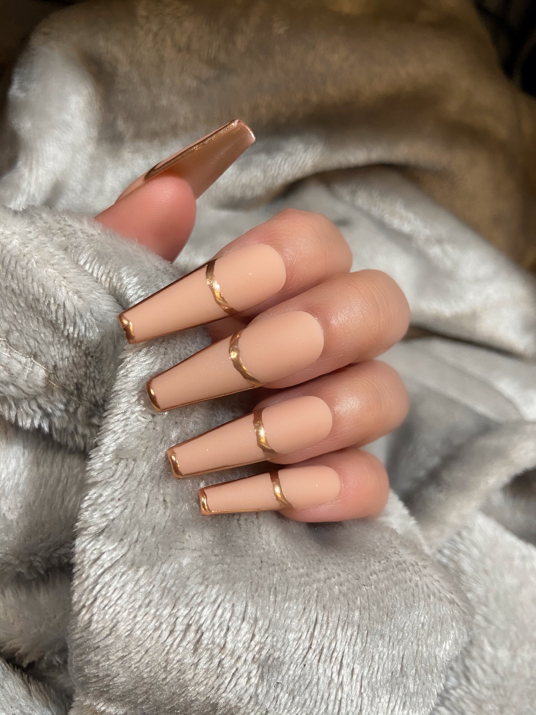 Nancy Nude French Outline Gold Nails In Matte Choose Your Etsy