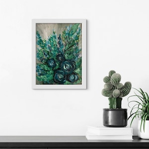 Tableau floral encadré « Nuances de bleu » Fleurs bleues