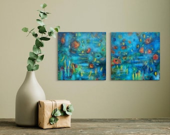 Diptych Set of Original Small Paintings "Floating Home 1 & 2"