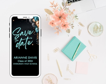 Digitale afstudeeruitnodiging, digitale afstudeeraankondiging, geanimeerde video-uitnodiging, elektronische uitnodiging, telefoonuitnodiging, digitale download