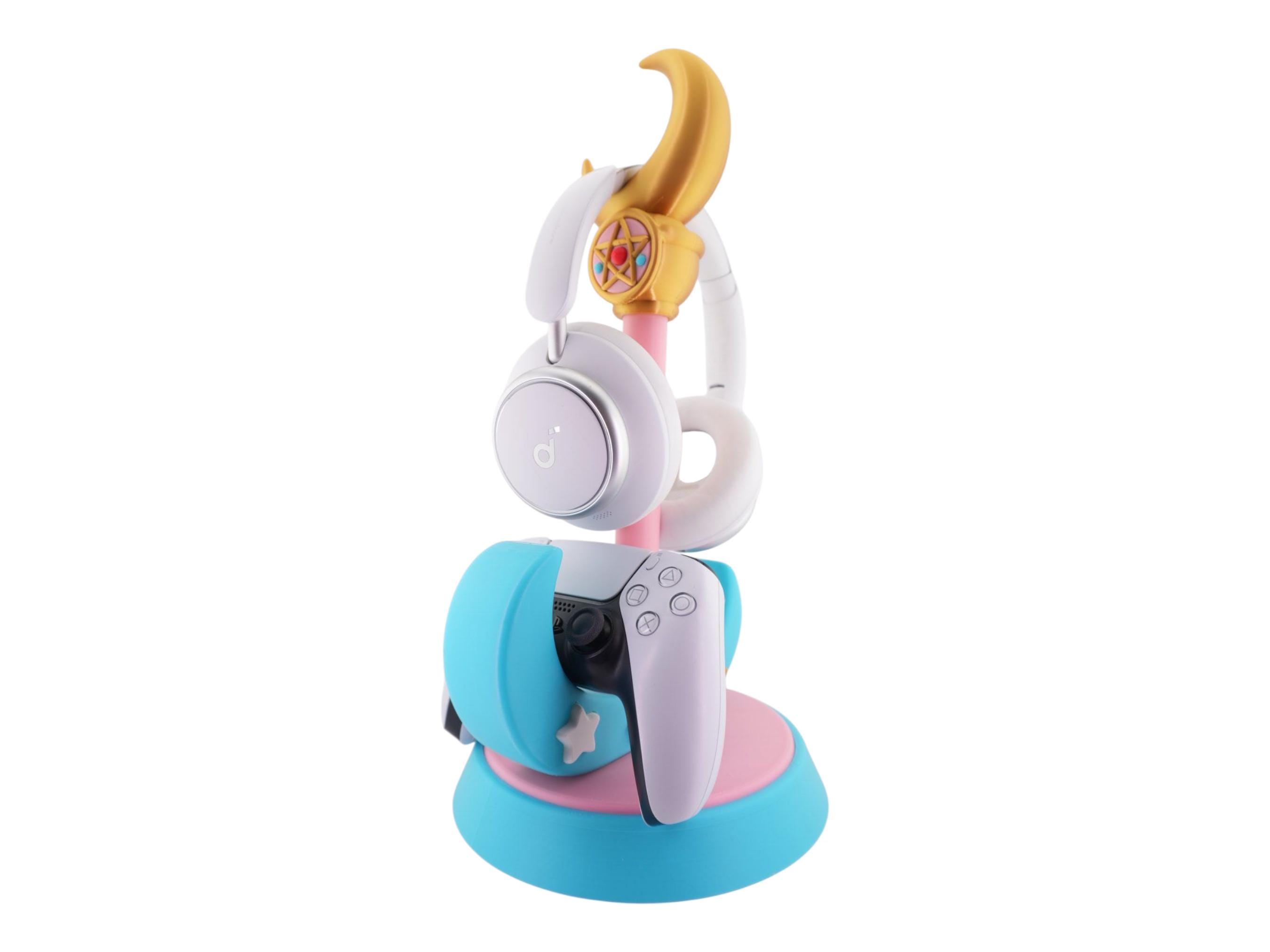 Crescent Wand Gaming Stand for Headphones & Controllers | Kawaii Anime Desk Decor | 3D Printed Holder