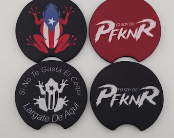 Puerto Rican Car Coasters (Set of 2), Boricua Cup Holder Coasters, Puerto Rico Car Accessories, Neoprene Auto Coasters