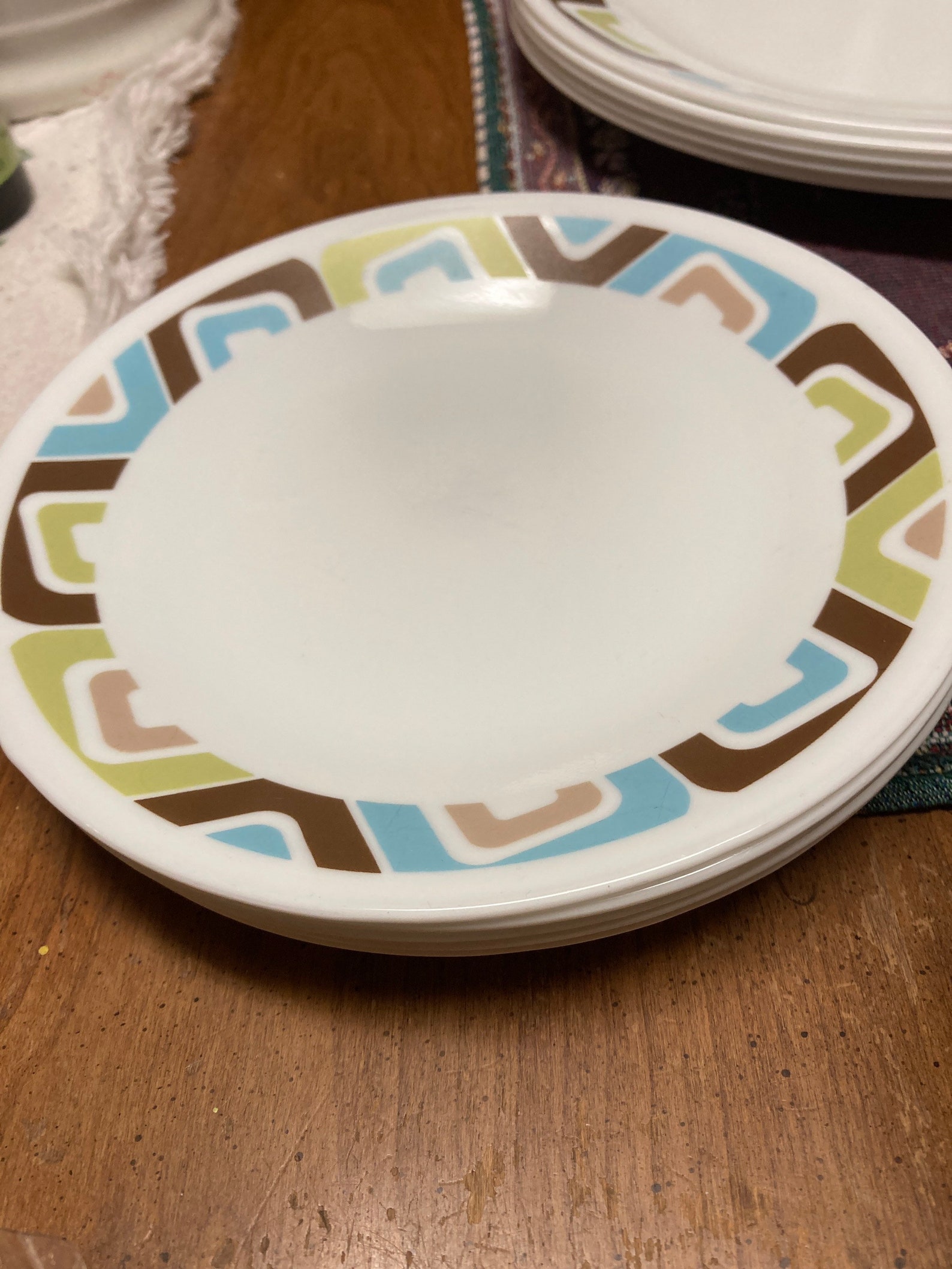15 pc corelle squared brown green blue dinnerware set plates Etsy