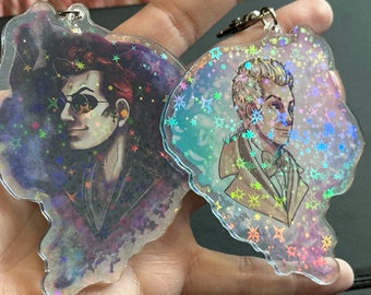 Good Omens - Aziraphale and Crowley sparkle glitter acrylic keychains