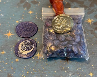 Stolas Moon and Stars Wax Stamp 30mm brass with glittery wax