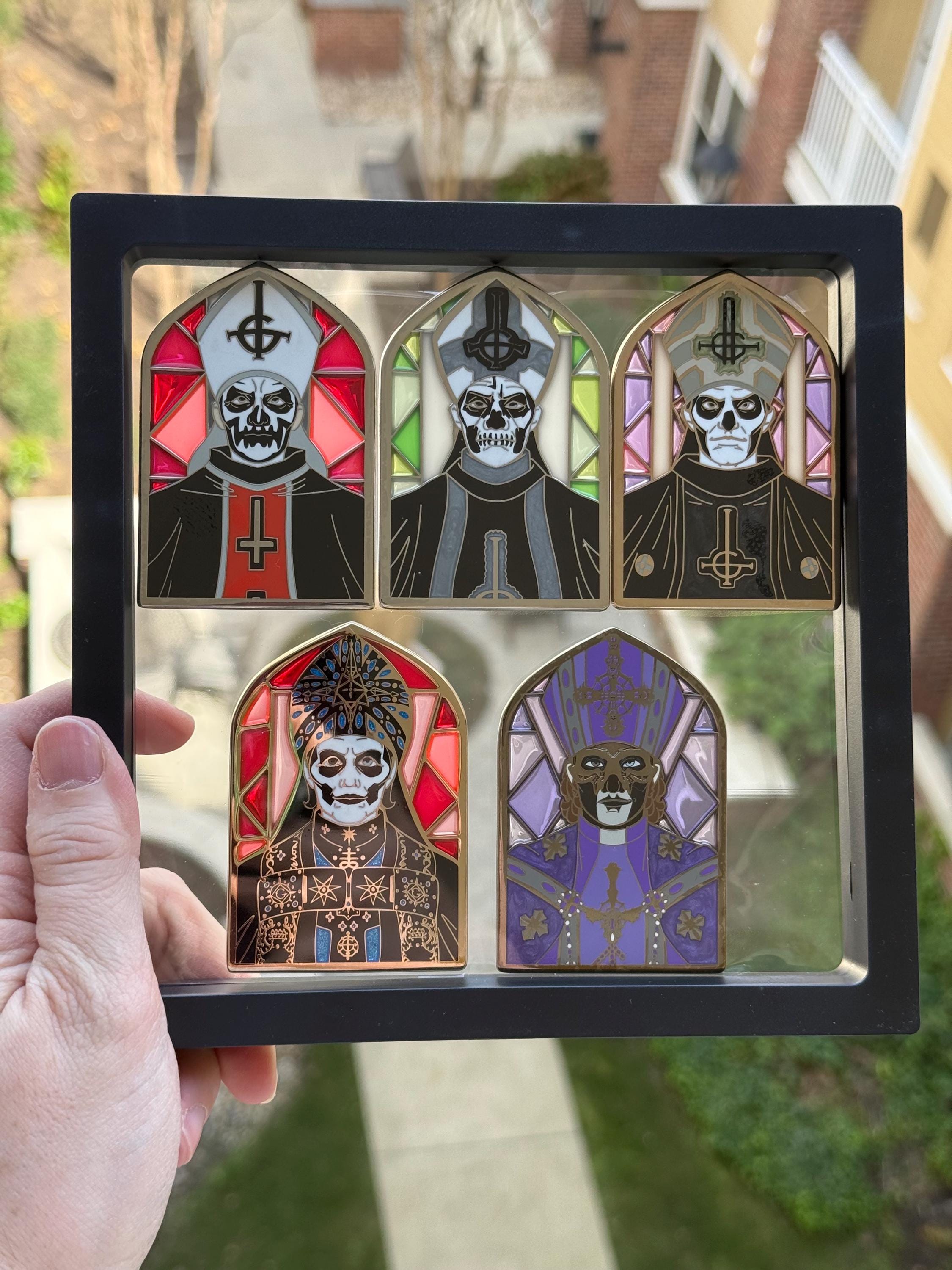 Ghost Papa Emeritus 75mm tall stained glass hard enamel pins
