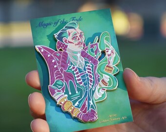 LE Gentleman Necromancer Emmrich gold-toned metal plated 80 mm tall glitter enamel pin