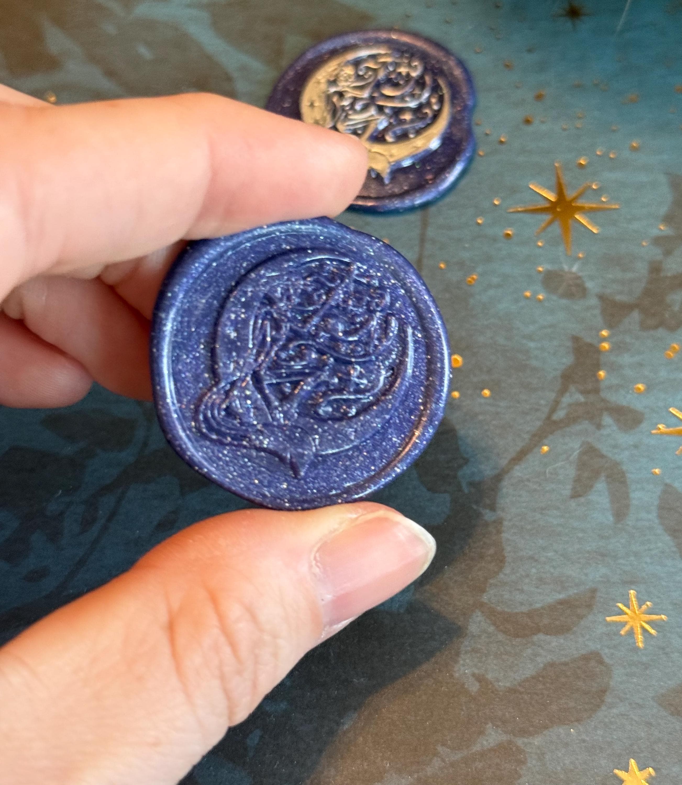 Stolas Moon and Stars Wax Stamp 30mm Brass With Glittery Wax - Etsy  Australia