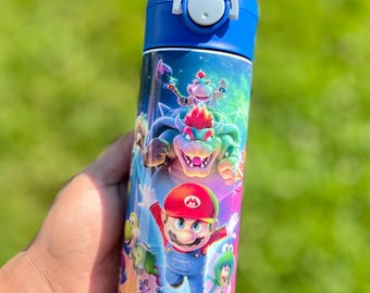 Mario Inspired Kids Bottle for kids 12oz & 20oz Birthday Gift with Name Personalized