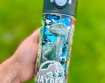 Dinosaur movie inspired kids bottles flip top personalized with name