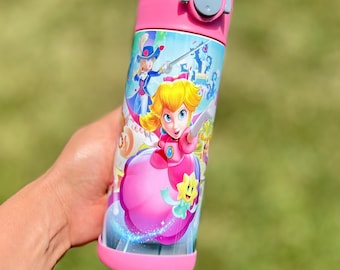 Peach Inspired Water Bottle for kids 12oz & 20oz Birthday Gift with Name Personalized