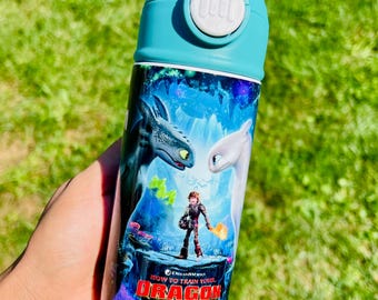 Custom Inspired Dragon Kids Bottle for girls and boys 12oz & 20oz Birthday Gift with Name Personalized