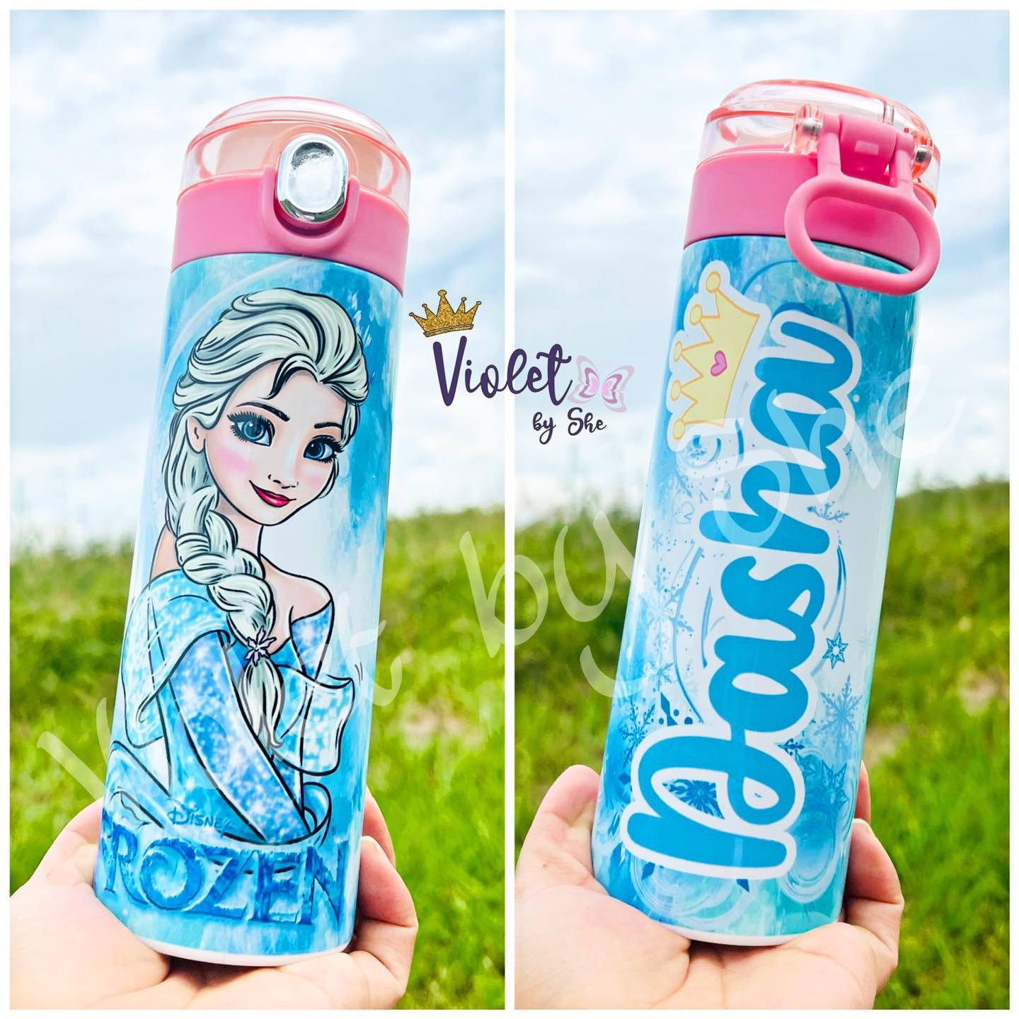 12 oz Stainless Steel Princess Water Bottles - Blue Ice Queen