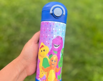 Purple Dinosaur Sippy Cup for kids 12oz. Stainless Steel. Food Grade. Leakproof