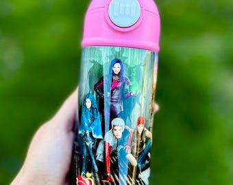 Botella de agua infantil de Descendientes, regalo de cumpleaños personalizado, resistente a derrames