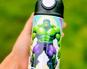 Superhero Hulk Inspired Kids Bottle for girls and boys 12oz & 20oz Birthday Gift with Name Personalized