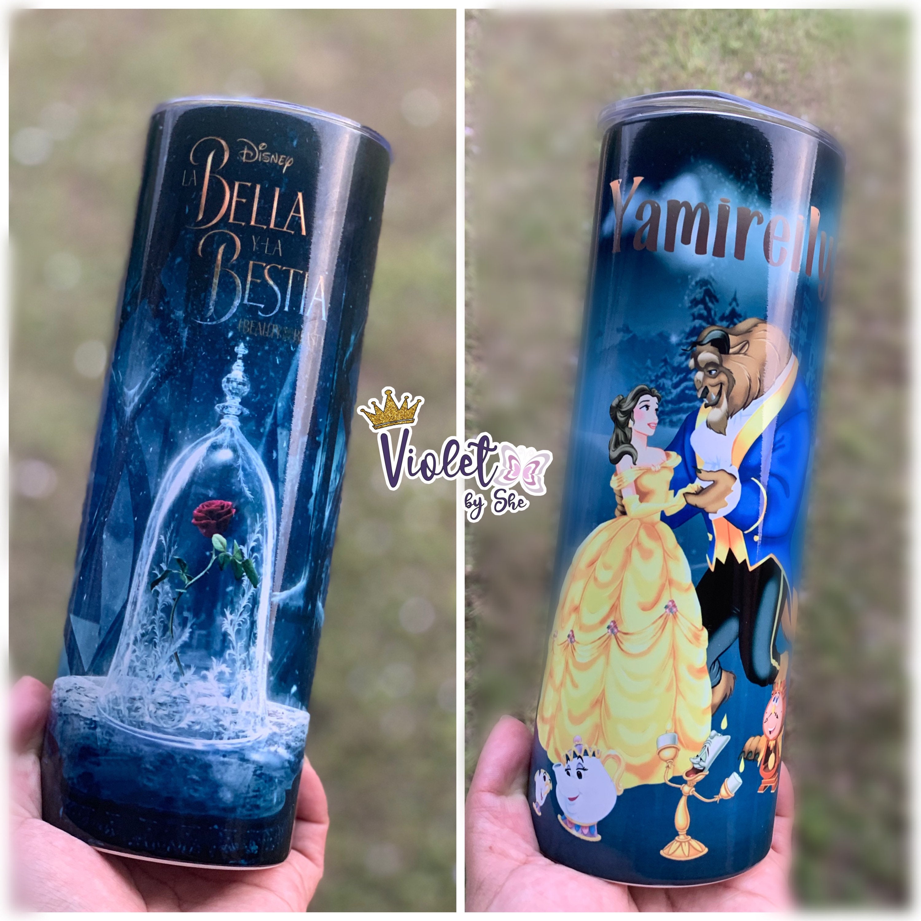 Beauty and the Beast Tumbler Custom Glitter Waterslides and 