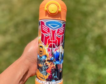Custom Inspired Water Bottle  12oz-20oz Birthday Gift. School Water Bottles Spill-resistant, Optimus Prime and Bumblebee Fan Tumbler