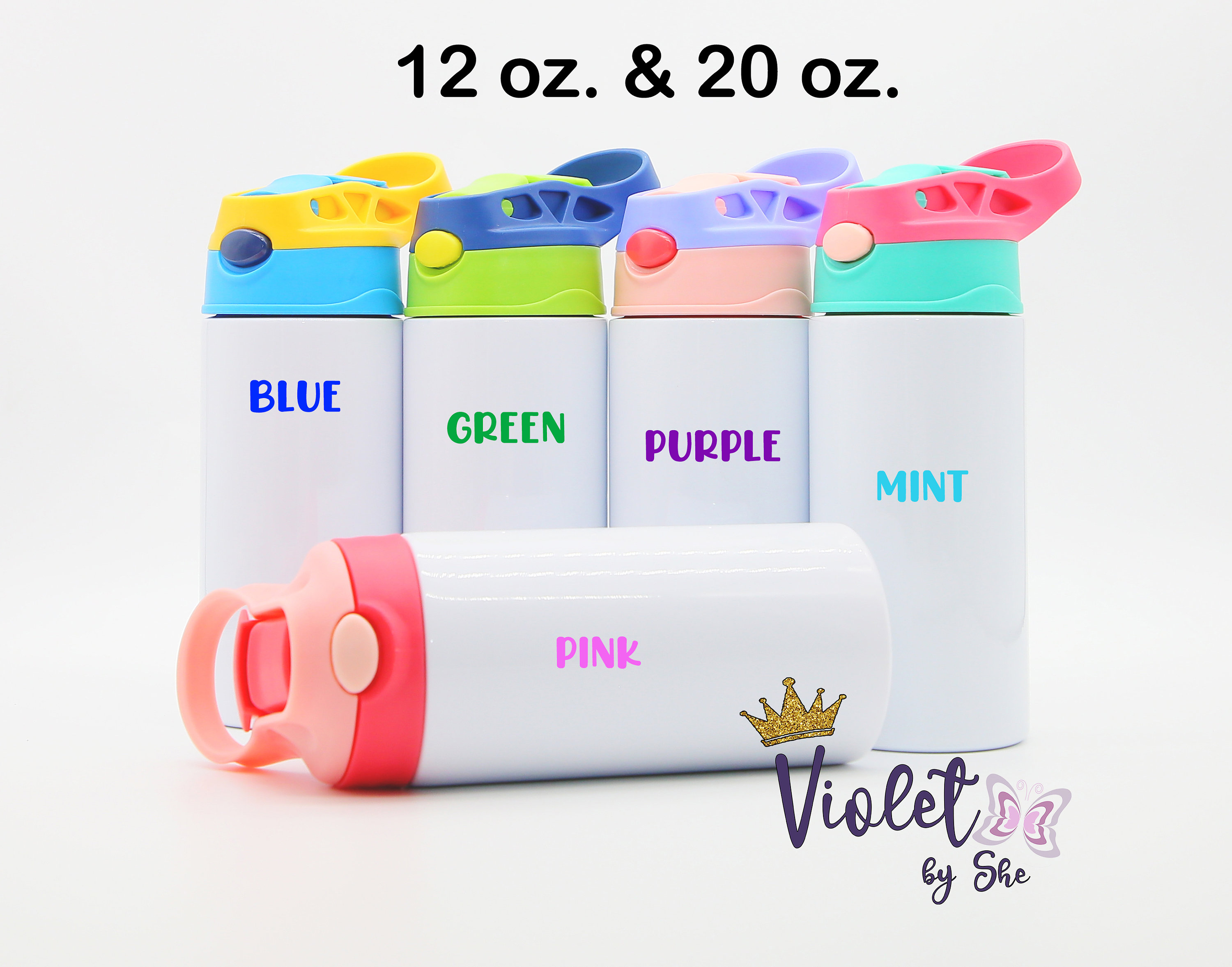 Pink and Purple Blank Sublimation Kids Flip Top Water Bottle Tumbler