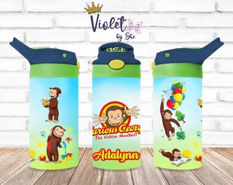 Monkey Kids Bottle for girls and boys 12oz Birthday Gift with Name Personalized