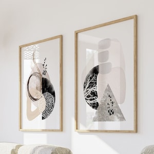 Abstrakte Kunstdrucke, Neutral Schwarz Gold druckbare Wandkunst, Blockfarbe Geometrische Formen 2er Set, Moderne Minimalistische Wohnzimmer Wanddekoration