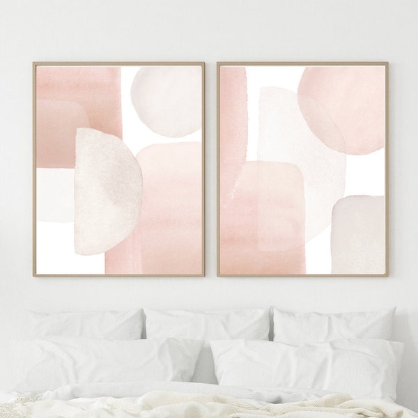 Earth Tone Abstract Art, Neutral Wall Art, Beige Cream Pink Set of 2 Printable,  Modern Minimalist Poster, Hallway Contemporary Art