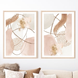 Pink Abstract Wall Art, Blush Pink and Neutral Printable Wall Art Set of 2, Modern Living Room Decor, Boho Hallway Print