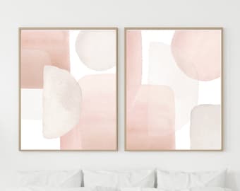 Earth Tone Abstract Art, Neutral Wall Art, Beige Cream Pink Set of 2 Printable,  Modern Minimalist Poster, Hallway Contemporary Art