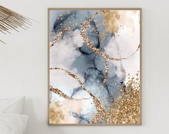 Abstract Wall Art, Grey and Gold Printable Wall Art, Modern Contemporary Hallway Print, Beautiful Living Room Wall Decor