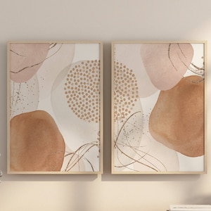 Stampe d'arte astratte, arte da parete stampabile beige neutro, arredamento rustico per soggiorno, set di 2 stampe di poster per corridoio