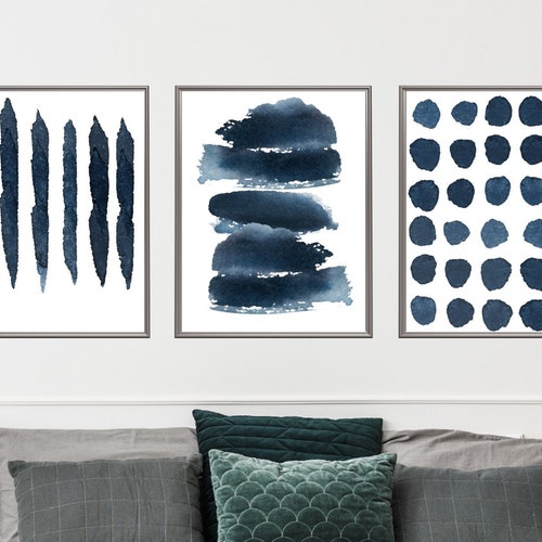 Abstract Wall Art Green and Navy Abstract Print Set of 3 - Etsy