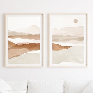 Neutral Wall Art, Watercolor Abstract Art Print, Minimal Printable Wall Art, Landscape Print, Living Room Wall Decor, Hallway Print Set of 2