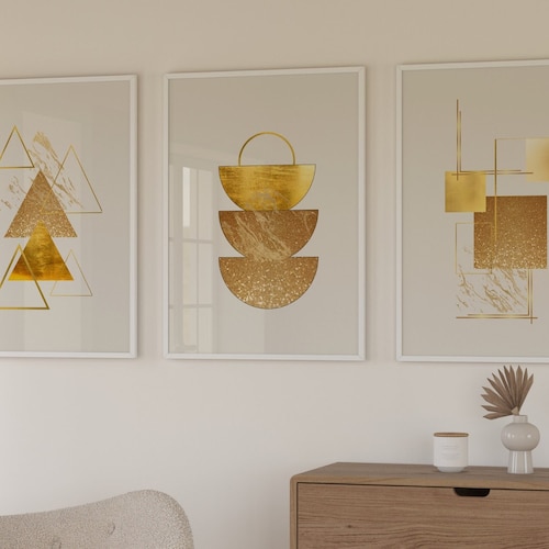 Gold and Black Boho Style Printable Wall Art Decor Set of 3 Etsy